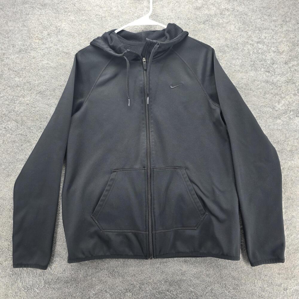 Nike Hoodie Mens M Black Full Zip Hooded Pockets Dri-FIT Fleece Thailand Tagless